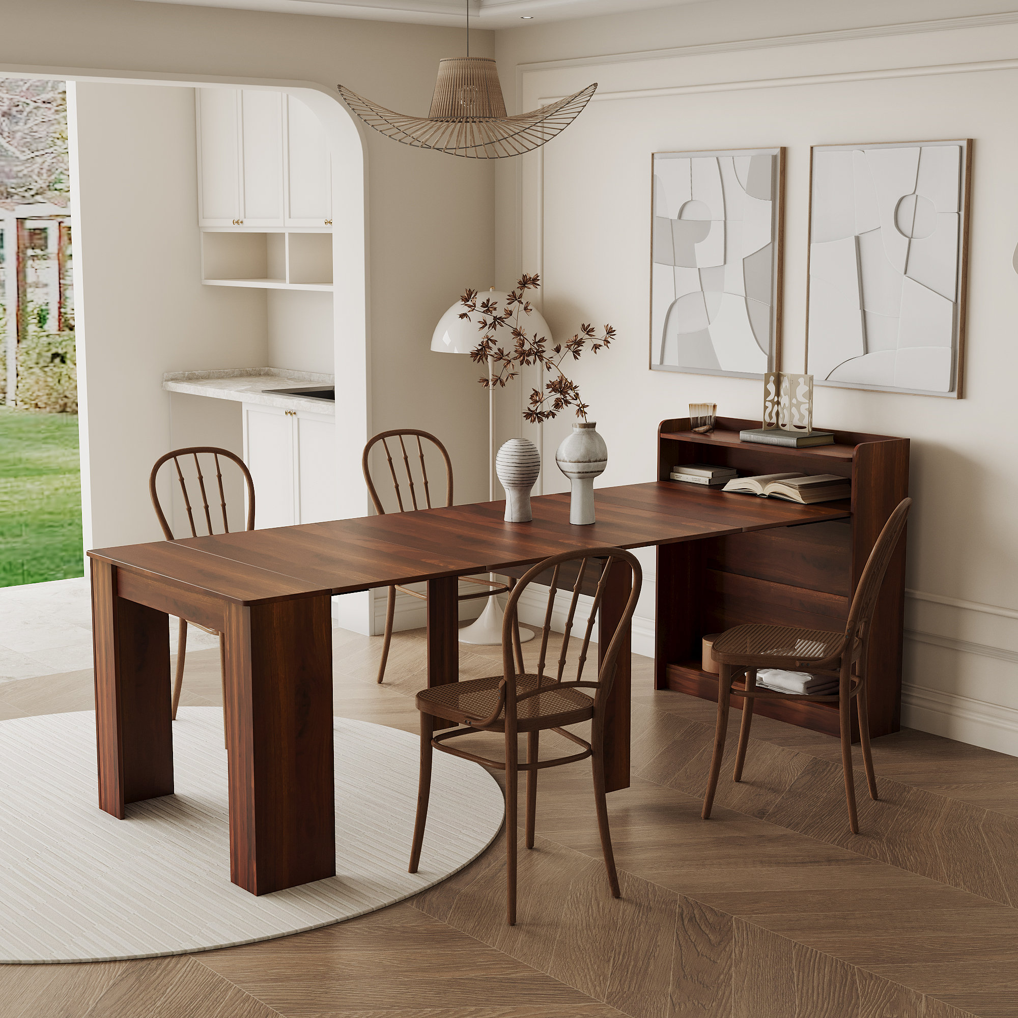 Deyanara 20 98 Extendable Dining Table with Storage for 6 8 People Rectangular Wooden Kitchen Expanding Table for Kitchen Living Room Millwood